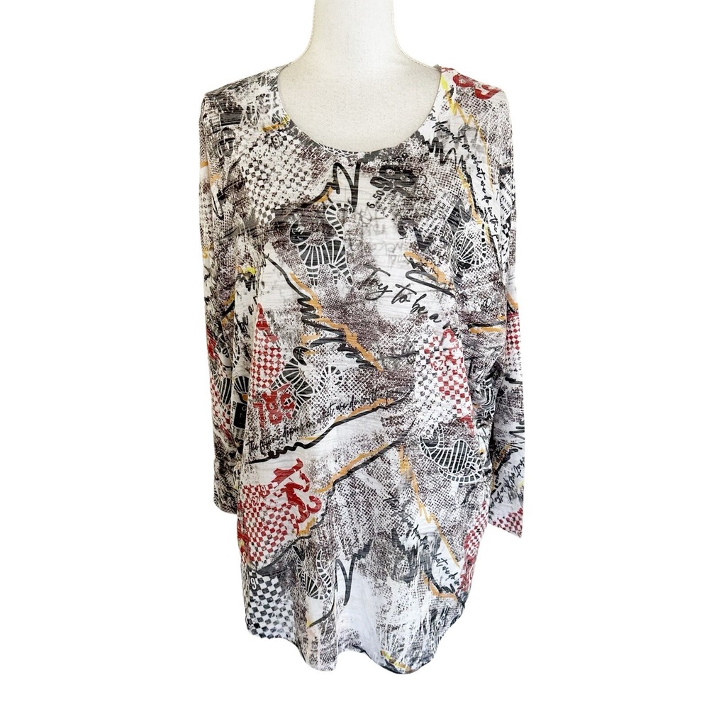Inoah Womens Burnout Tunic Top Size Medium Long‎ Sleeve Curved Hem Art to Wear